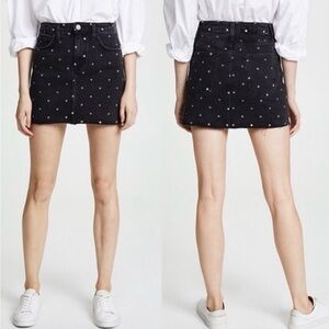 CURRENT/ELLIOTT Anthropologie The Five Pocket Mini Denim Skirt Black Polka Dot